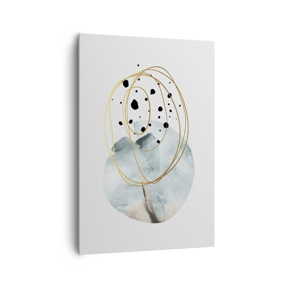 Obraz na płótnie - Minimalistyczna abstrakcja z geometrycznym wzorem i złotymi liniami - 70x100cm - W objęciach przestrzeni - Nowoczesna dekoracja ścienna do salonu i sypialni ARTTOR