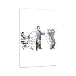 Obraz na szkle - Ilustracja ukazująca ludzi sterowanych jak marionetki - 70x100cm - Każdy swego pana ma - Nowoczesna dekoracja ścienna do salonu i sypialni ARTTOR