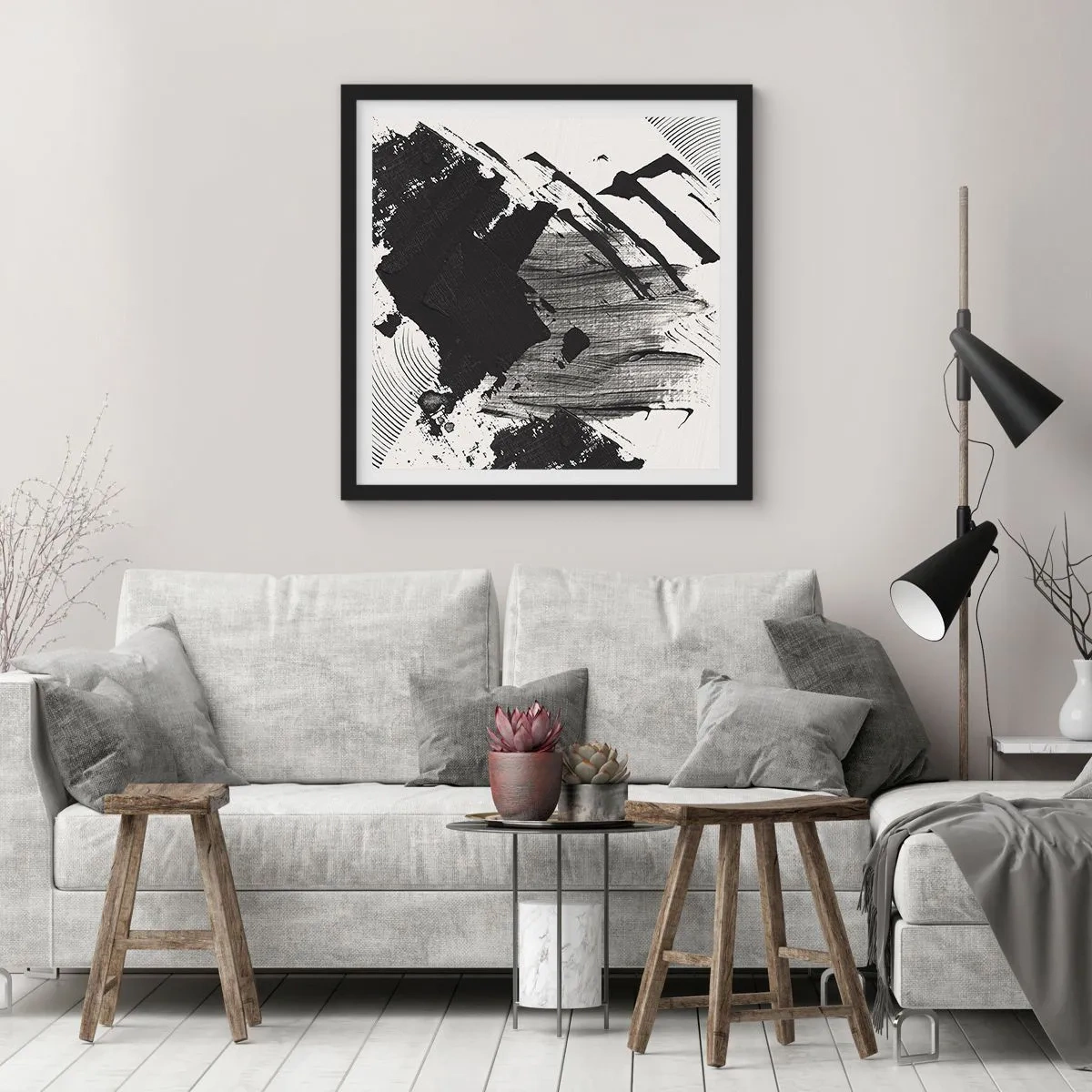 Plakat w czarnej ramie - Abstrakcja – ekspresja czerni - 40x40 cm