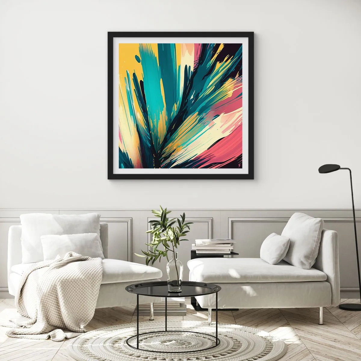 Plakat w czarnej ramie - Kompozycja – eksplozja radości - 40x40 cm