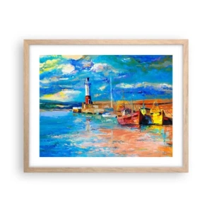 Plakat w ramie jasny dąb - Popołudnie w tęczowej zatoce - 50x40 cm