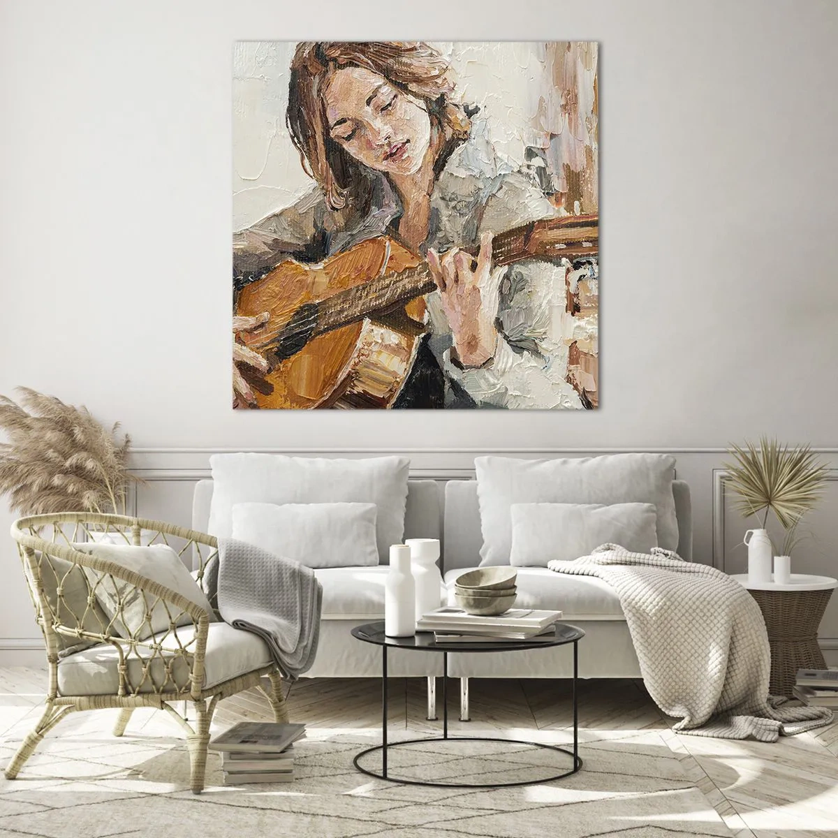 Obraz na szkle - Koncert na gitarę i dziewczęce serce - 40x40 cm