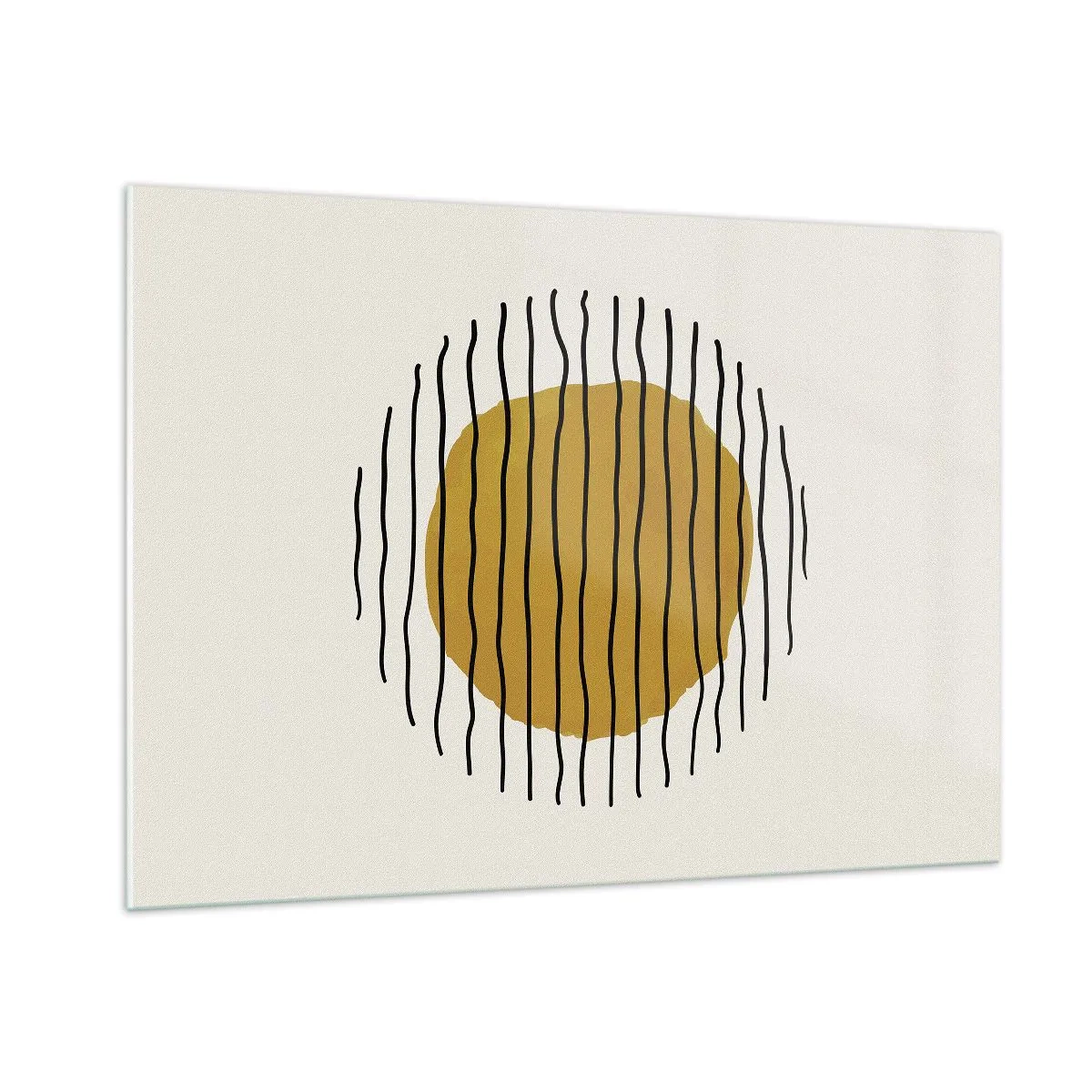 Obraz na szkle - Minimalistyczna kompozycja z żółtym kołem i czarnymi liniami - 100x70cm - Abstrakcja drżąca od żaru - Nowoczesna dekoracja ścienna do salonu, kuchni i sypialni ARTTOR