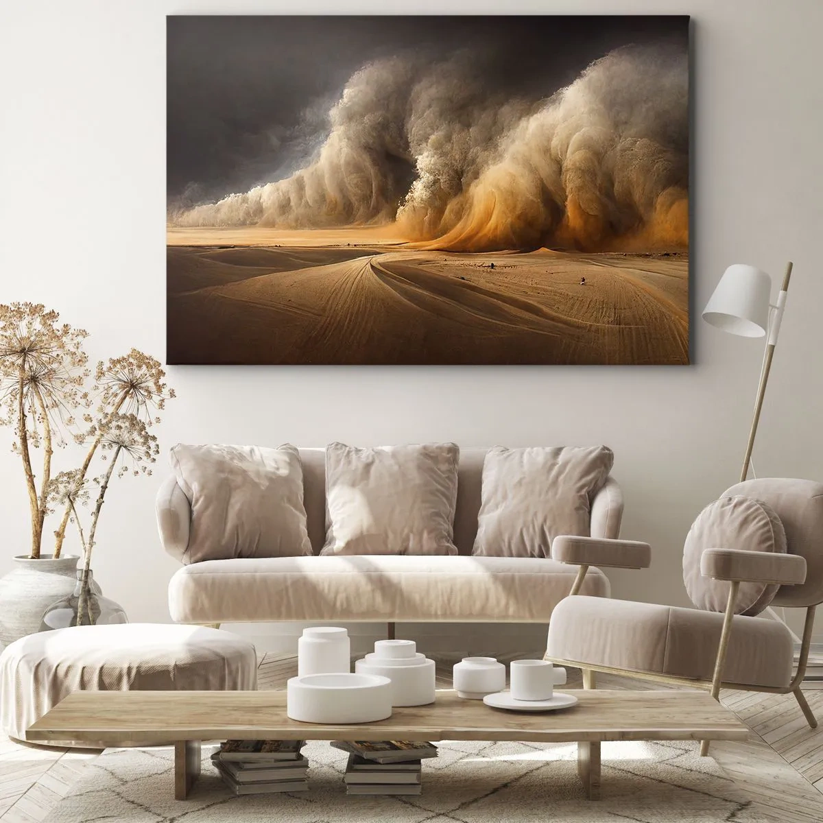 Obraz na płótnie - Imponująca burza piaskowa na pustyni - 70x50cm - Gniew pustyni - Nowoczesna dekoracja ścienna do salonu i sypialni ARTTOR