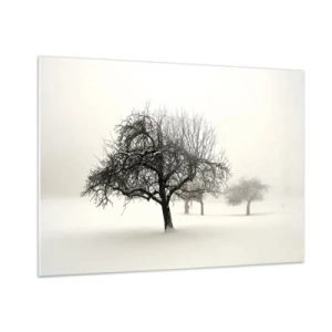 Obraz na szkle - Drzewa w zimowym krajobrazie pokryte śniegiem i mgłą - 100x70cm - Zimowy sen - Nowoczesna dekoracja ścienna do salonu, kuchni i sypialni ARTTOR