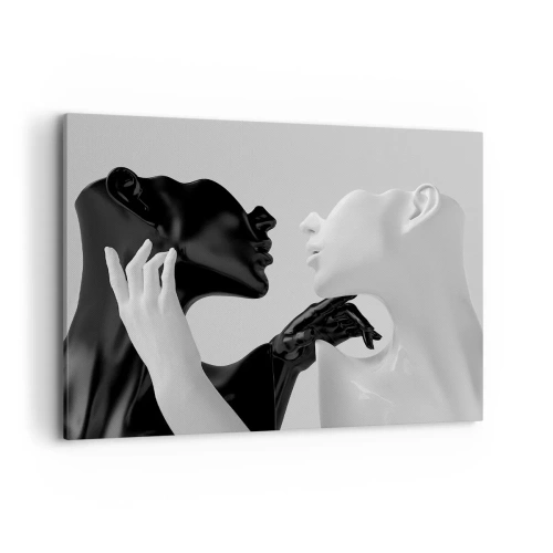 Obraz na płótnie - Czarno-białe sylwetki w dynamicznym zbliżeniu - 120x80cm - Przyciąganie – pożądanie - Nowoczesna dekoracja ścienna do salonu, kuchni i sypialni ARTTOR
