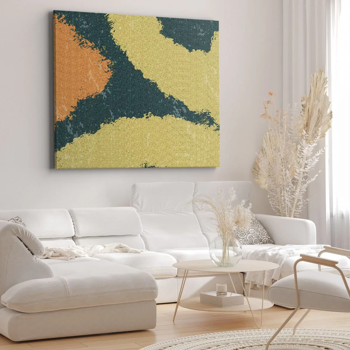 Obraz na płótnie - Abstrakcyjne plamy w kolorach ziemi i zieleni - 70x50cm - Abstrakcja – powolnym ruchem - Nowoczesna dekoracja ścienna do salonu i sypialni ARTTOR