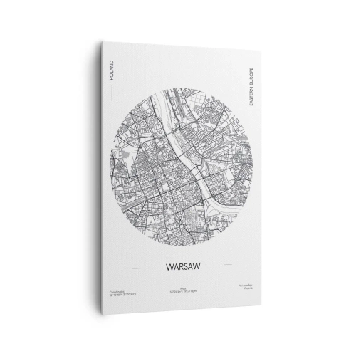 Obraz na płótnie - Mapa Warszawy w minimalistycznym stylu - 80x120cm - Anatomia Warszawy - Nowoczesna dekoracja ścienna do salonu i sypialni ARTTOR