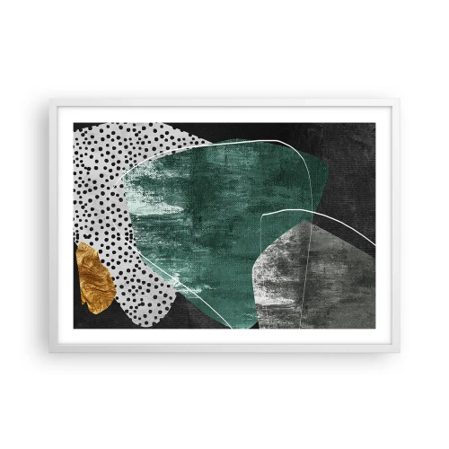 Plakat w białej ramie - Barwna abstrakcja z płatkiem złota - 70x50 cm