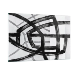 Obraz na szkle - Czarne i szare pociągnięcia pędzla tworzące dynamiczną sieć linii - 120x80cm - Budowanie głębi - Nowoczesna dekoracja ścienna do salonu, kuchni i sypialni ARTTOR