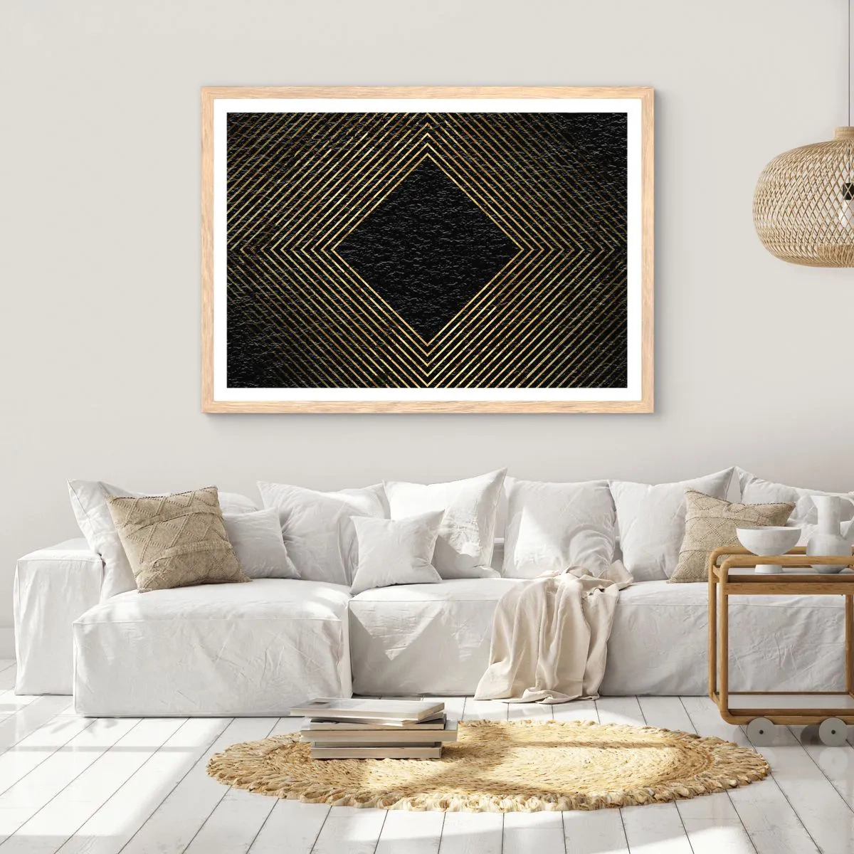 Plakat w ramie jasny dąb - Geometria w stylu glamour - 100x70 cm