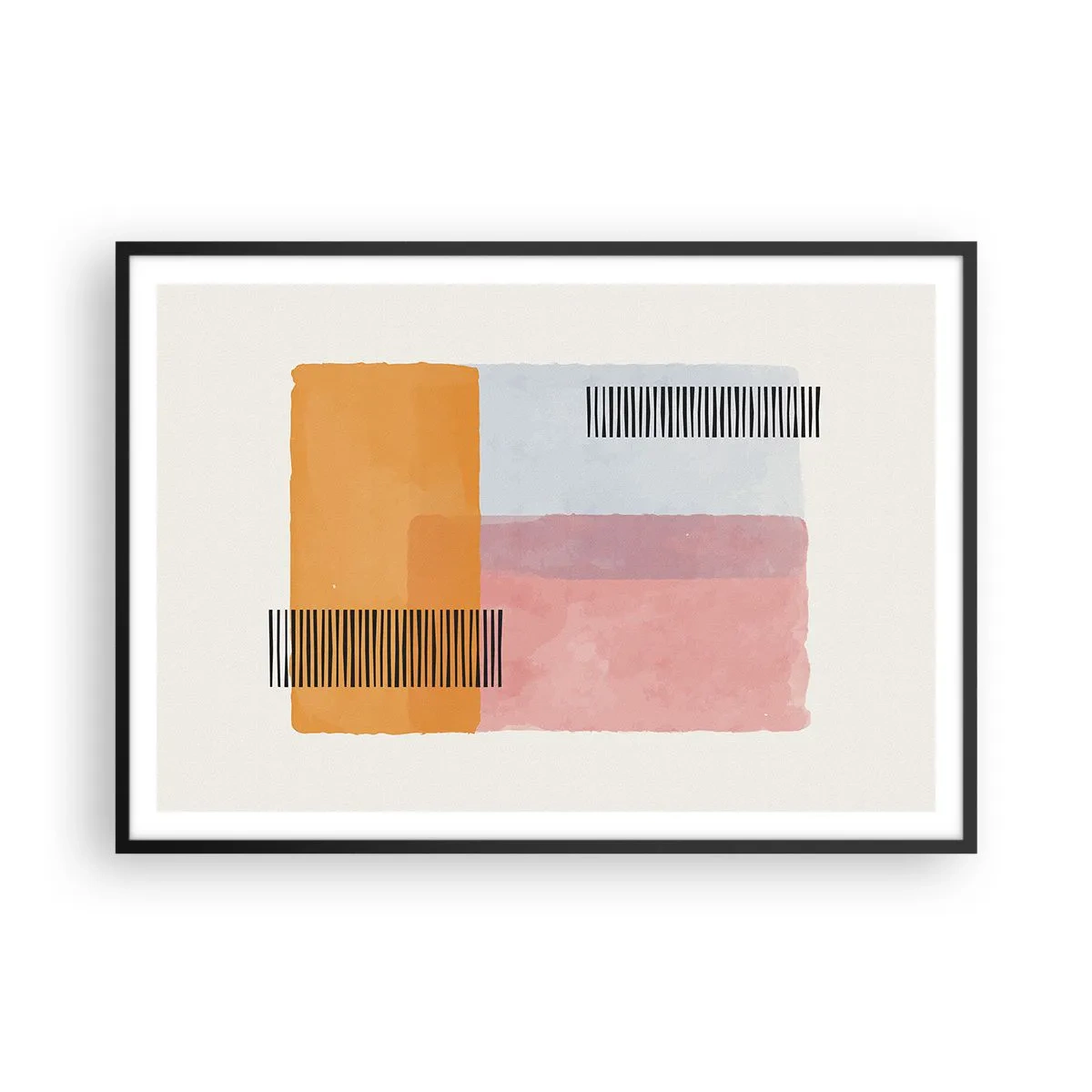 Plakat w czarnej ramie - Geometria w pastelowych kolorach z liniami na jasnym tle - 100x70cm - Z kąta w kąt - Nowoczesna dekoracja ścienna do salonu i sypialni ARTTOR