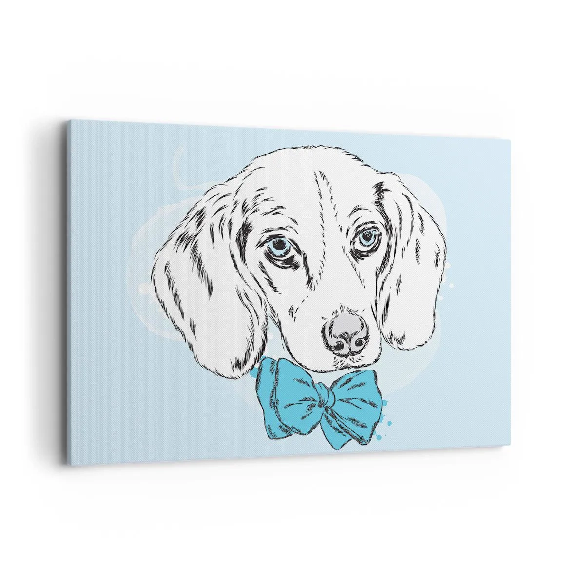 Obraz na płótnie - Urocza grafika psa z muszką na pastelowym tle - 100x70cm - Psia elegancja - Nowoczesna dekoracja ścienna do salonu, kuchni i sypialni ARTTOR