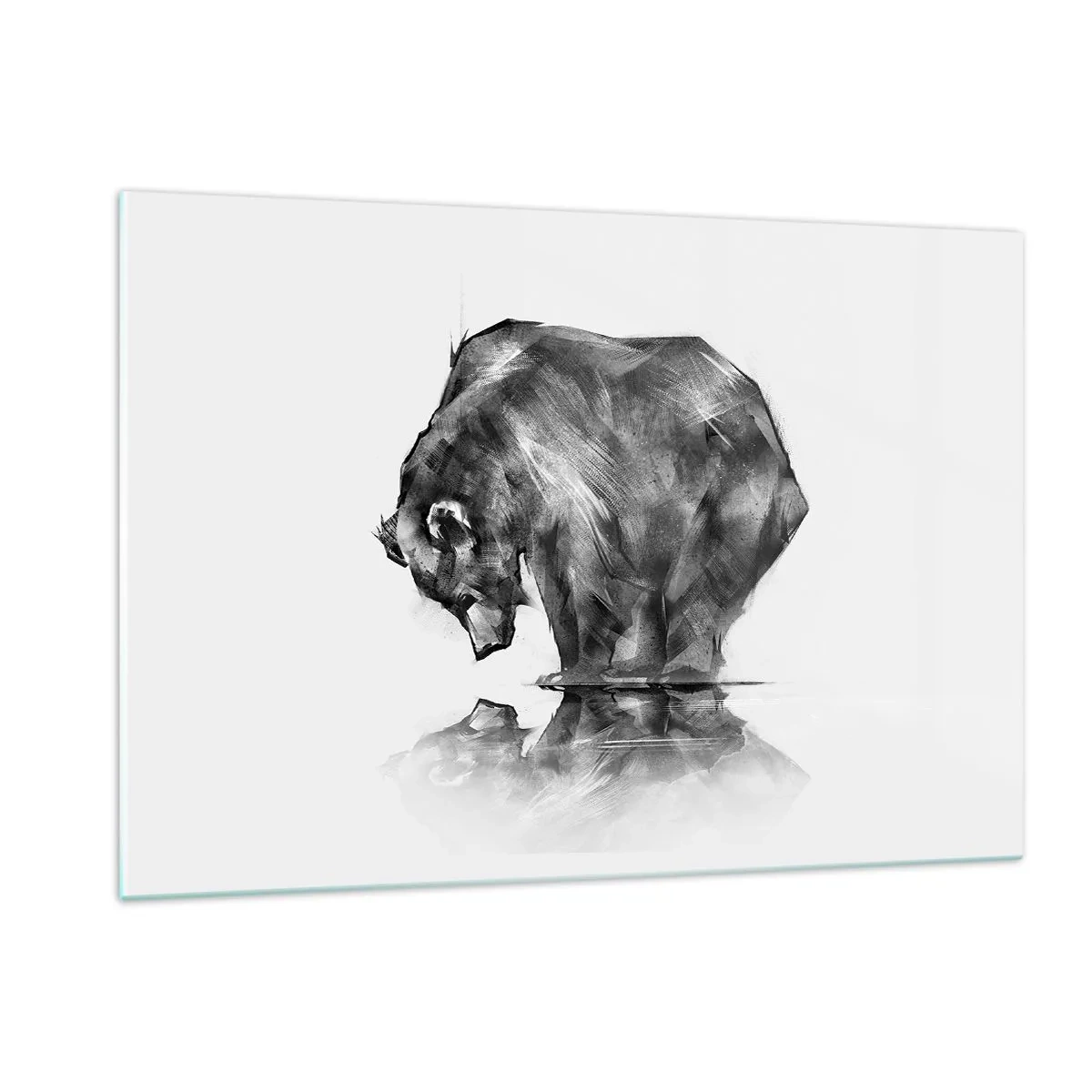 Obraz na szkle - Grafika niedźwiedzia pochylającego się nad taflą wody - 120x80cm - Miło zobaczyć się z kimś bliskim - Nowoczesna dekoracja ścienna do salonu, kuchni i sypialni ARTTOR