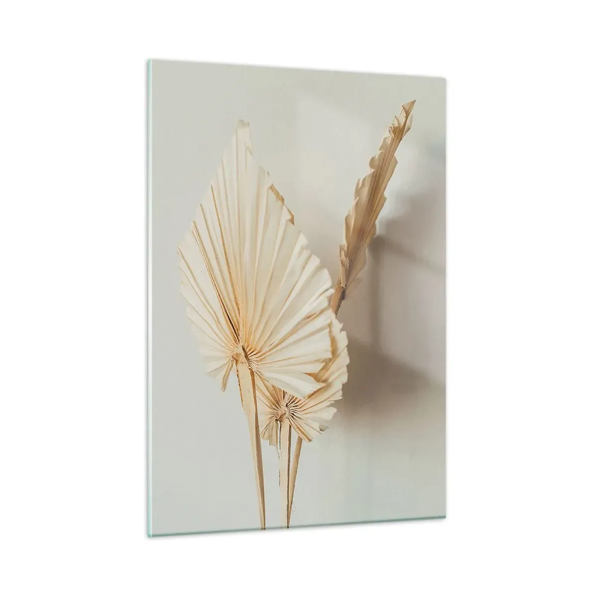 Obraz na szkle - Suszone liście palmowe w beżowej tonacji na jasnym tle - 50x70cm - Gdy potrzebne ukojenie - Nowoczesna dekoracja ścienna do salonu, kuchni i sypialni ARTTOR