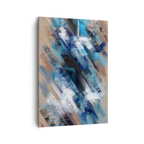 Obraz na płótnie - Abstrakcyjna kompozycja z ukośnymi liniami w odcieniach błękitu i beżu - 50x70cm - Po błękitnym skosie - Nowoczesna dekoracja ścienna do salonu, kuchni i sypialni ARTTOR