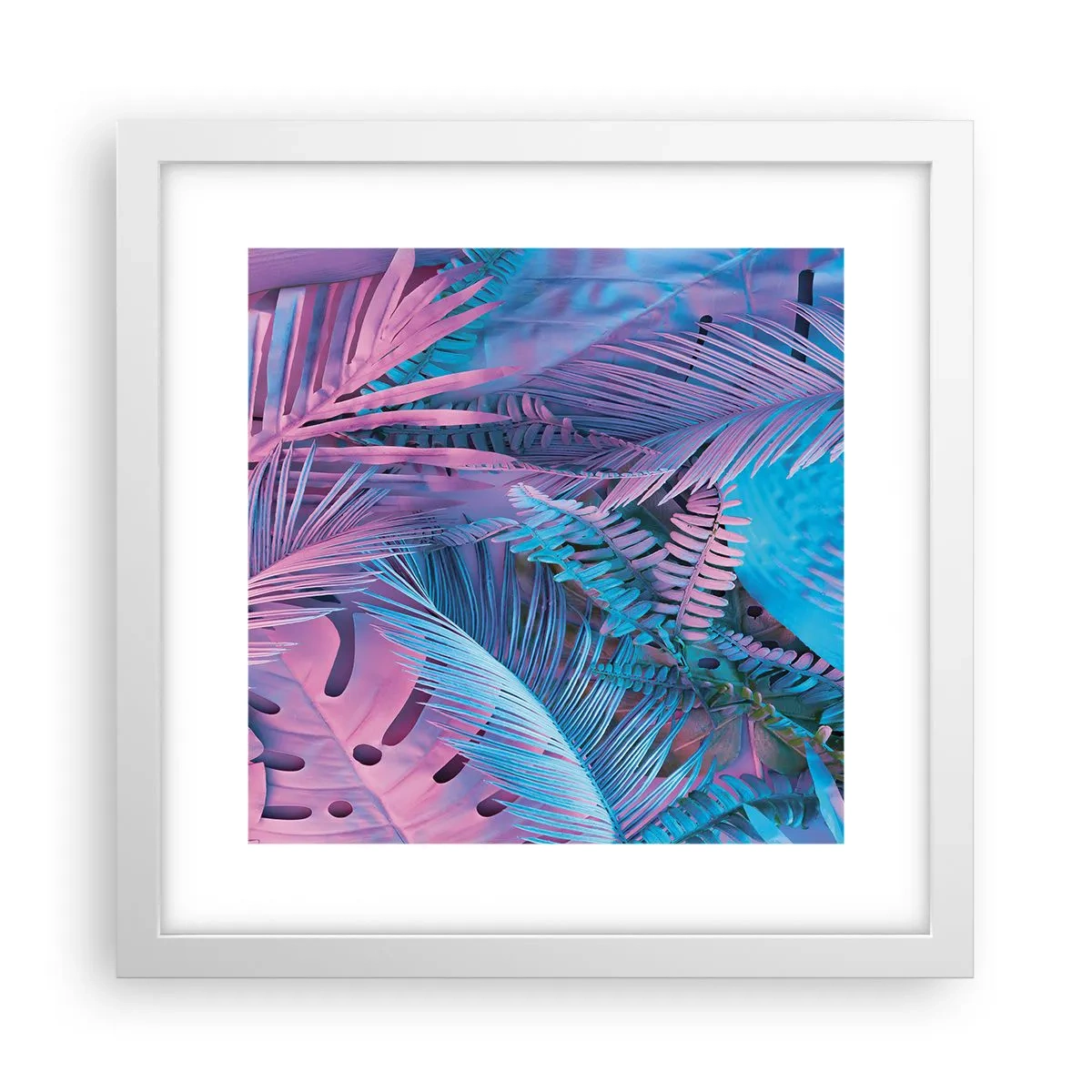 Plakat w białej ramie - Tropiki w różu i błękicie - 30x30 cm