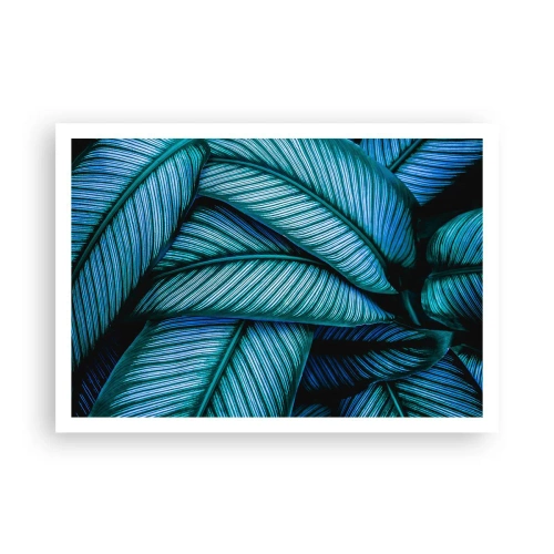 Plakat - Bliskie ujęcie turkusowych liści o wyrazistych detalach - 100x70cm - Linie życia - Nowoczesna dekoracja ścienna do salonu i sypialni ARTTOR