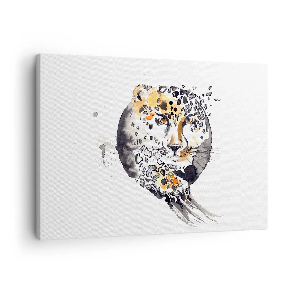 Obraz na płótnie - Artystyczna akwarela z motywem geparda - 70x50cm - Drapieżna uroda - Nowoczesna dekoracja ścienna do salonu i sypialni ARTTOR