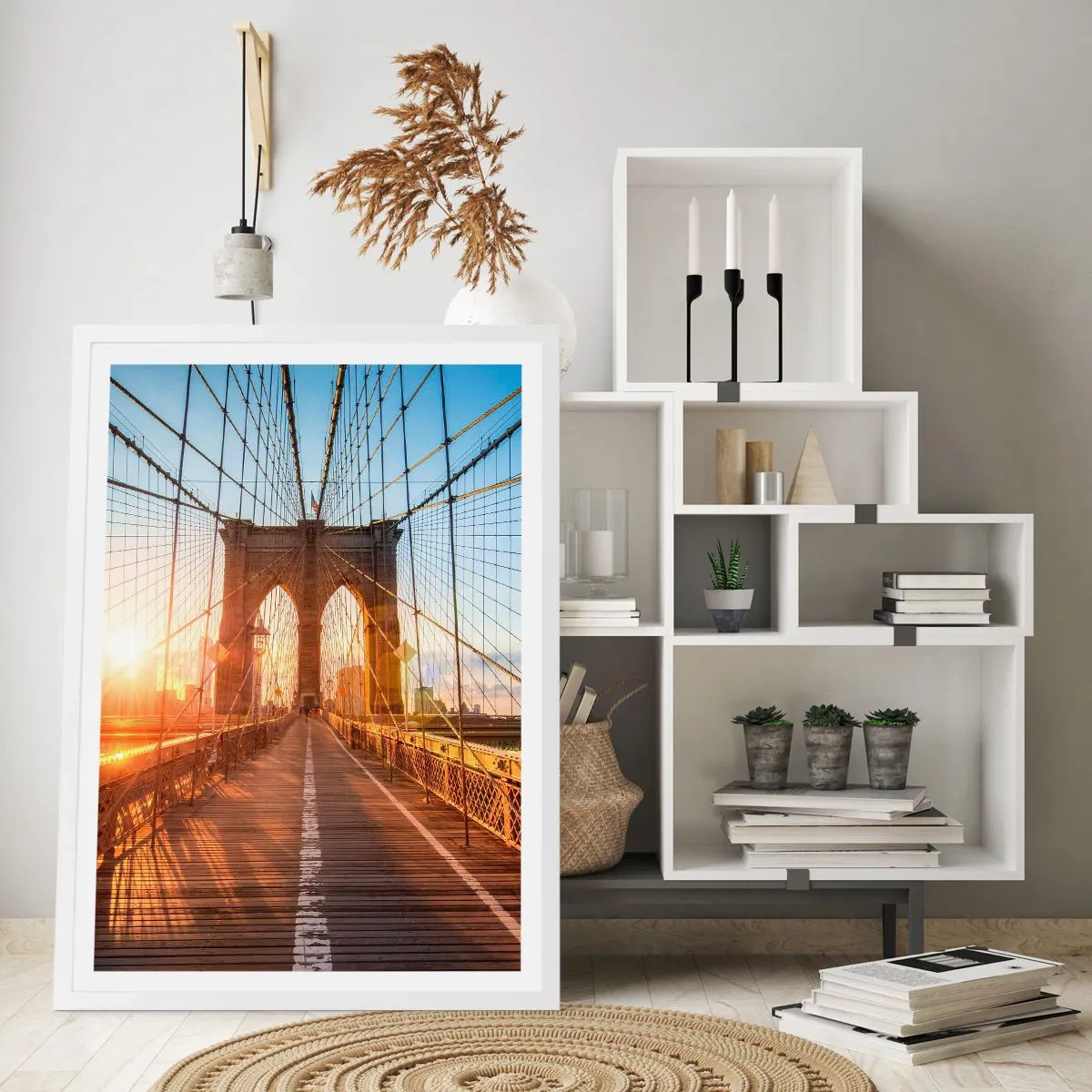 Plakat w białej ramie - Na złotym moście - 50x70 cm