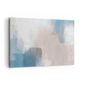 Obraz na płótnie - Abstrakcyjne kształty w odcieniach błękitu i beżu - 100x70cm - Abstrakcja różowa za zasłoną błękitu - Nowoczesna dekoracja ścienna do salonu, kuchni i sypialni ARTTOR