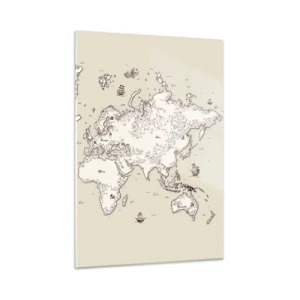 Obraz na szkle - Stylizowana mapa świata w klasycznym wydaniu - 50x70cm - Podróż dookoła świata - Nowoczesna dekoracja ścienna do salonu, kuchni i sypialni ARTTOR