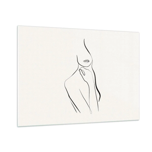 Obraz na szkle - Minimalistyczna linia ukazująca kobiecą sylwetkę na jasnym tle - 100x70cm - Fala melancholii - Nowoczesna dekoracja ścienna do salonu, kuchni i sypialni ARTTOR