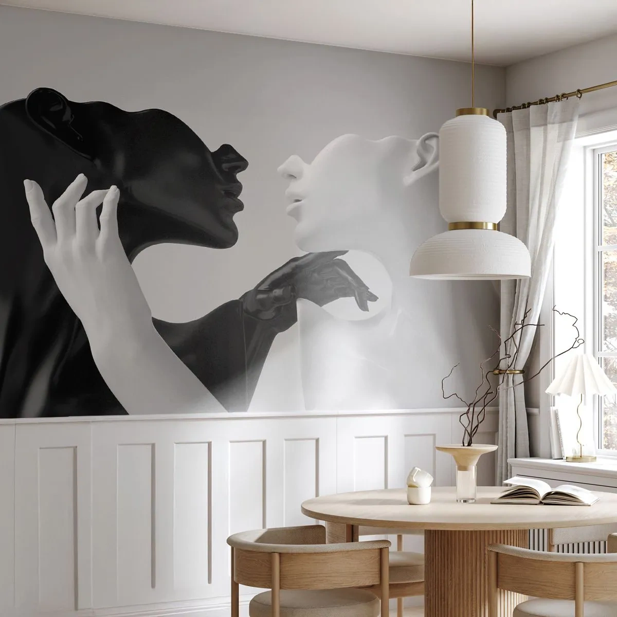Fototapeta Premium Sand - Czarno-białe abstrakcyjne postacie w lustrzanym odbiciu - 100x70cm - Przyciąganie – pożądanie - Nowoczesna dekoracja ścienna do salonu, kuchni i sypialni ARTTOR