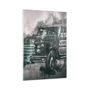 Obraz na szkle - Klasyczny samochód w stylu retro na artystycznym tle - 80x120cm - Szacowny przodek - Nowoczesna dekoracja ścienna do salonu i sypialni ARTTOR