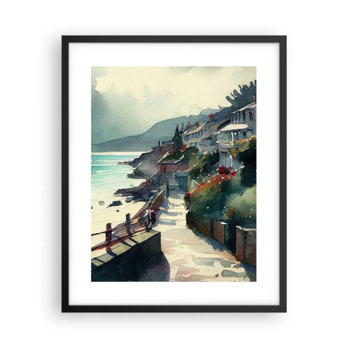 Plakat w czarnej ramie - Śródziemnomorskie miasteczko - 40x50 cm