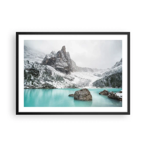 Plakat w czarnej ramie - Górski krajobraz z jeziorem w otoczeniu śnieżnych szczytów - 70x50cm - Na straży - Nowoczesna dekoracja ścienna do salonu i sypialni ARTTOR