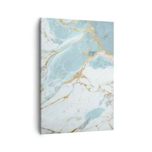 Obraz na płótnie - Elegancki wzór marmuru w odcieniach błękitu i złota - 50x70cm - Bogactwo kamienia - Nowoczesna dekoracja ścienna do salonu, kuchni i sypialni ARTTOR