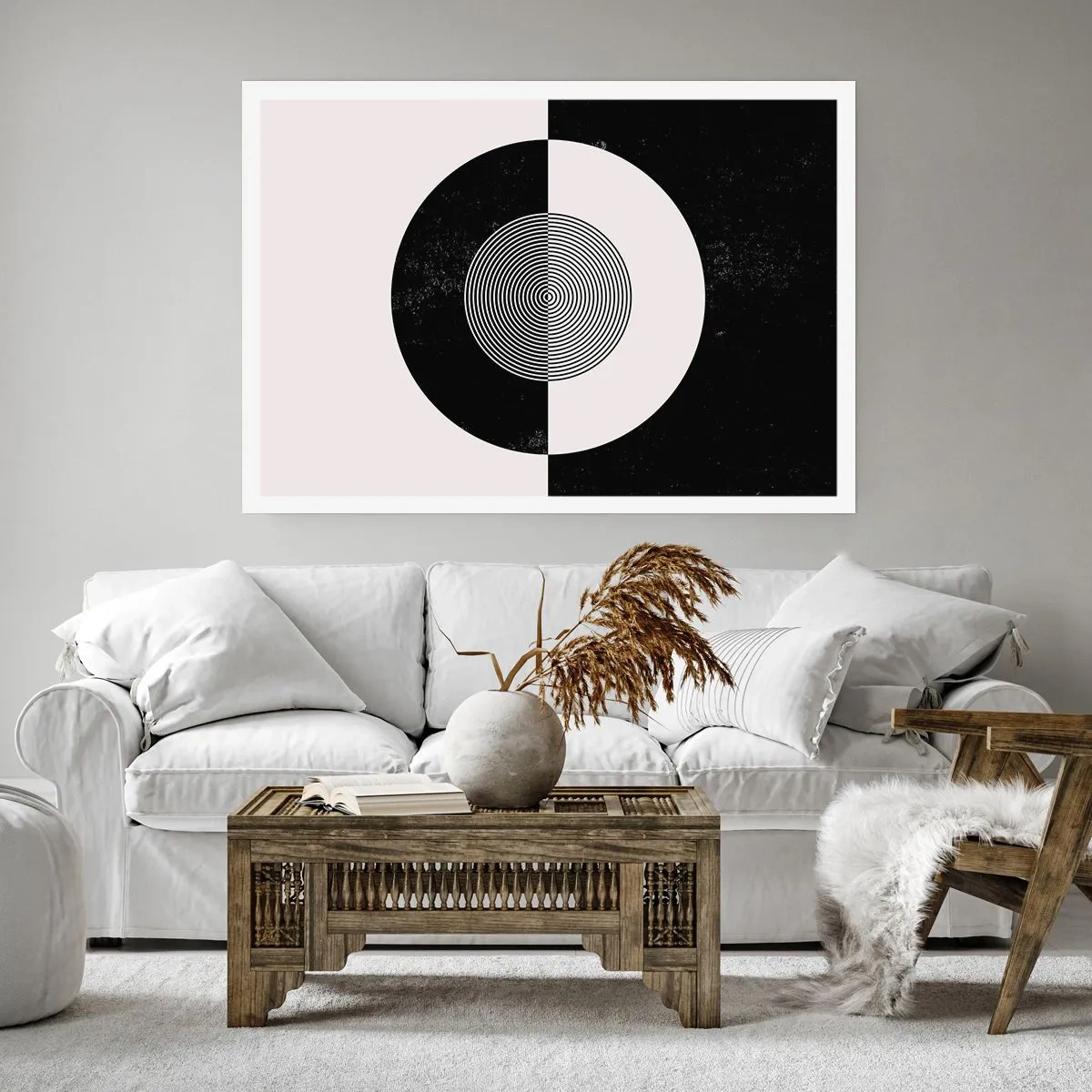 Plakat - Graficzny wzór w kontrastujących czerni i bieli - 100x70cm - Harmonia w czerni i bieli - Nowoczesna dekoracja ścienna do salonu i sypialni ARTTOR