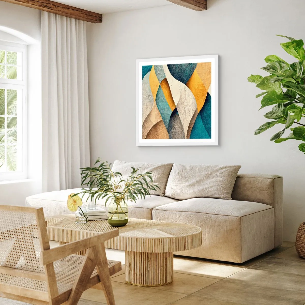 Plakat w białej ramie - Rytm i falowanie - 50x50 cm