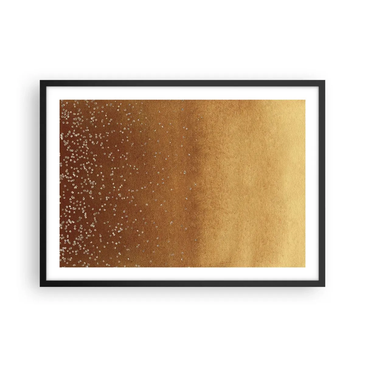 Plakat w czarnej ramie - Złoty gradient z subtelnym połyskiem i zdobieniem - 70x50cm - Narodziny światła - Nowoczesna dekoracja ścienna do salonu i sypialni ARTTOR