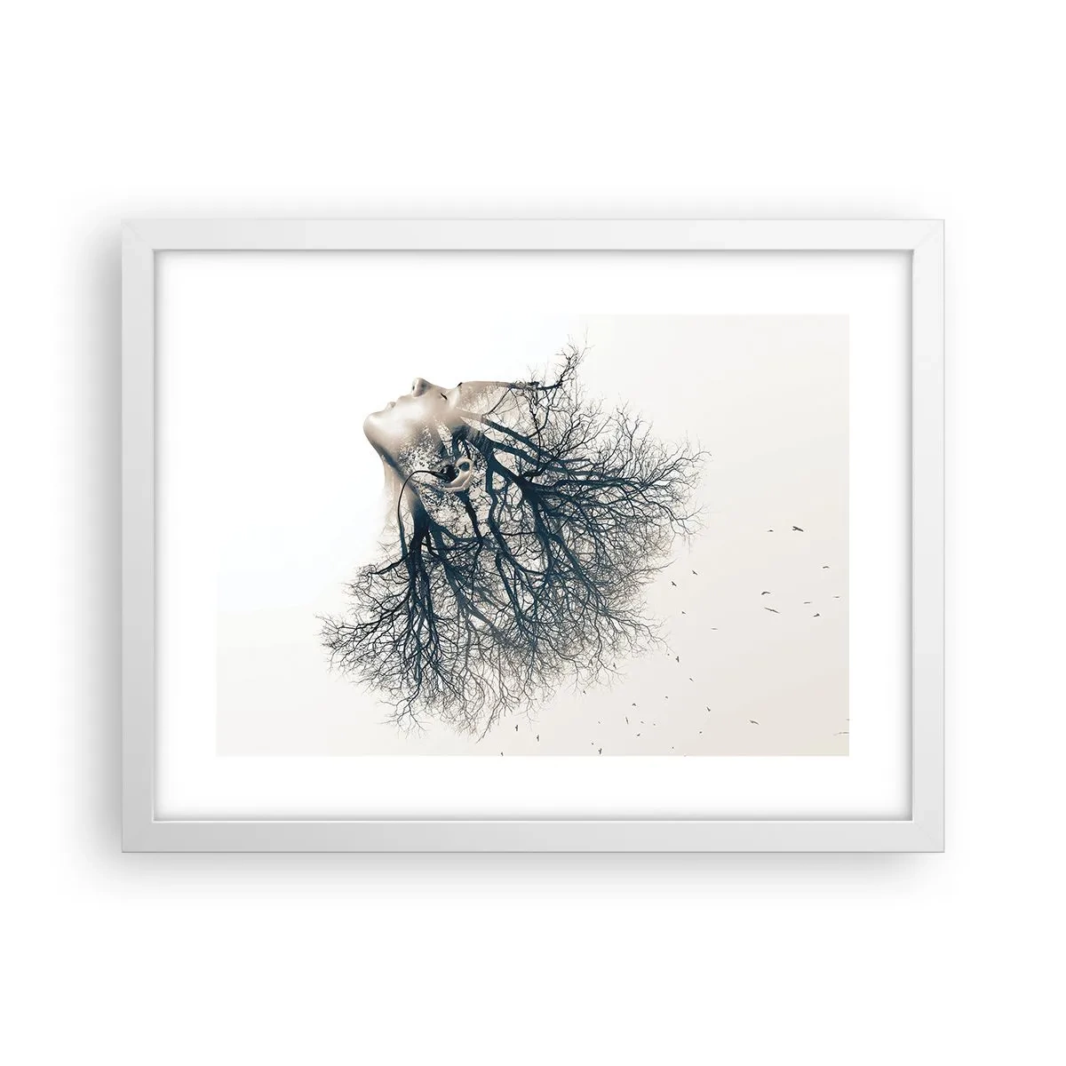 Plakat w białej ramie - Zasłuchana w szept drzewa - 40x30 cm