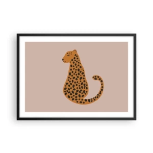 Plakat w czarnej ramie - Minimalistyczny rysunek pantery na beżowym tle - 70x50cm - Panterka to modny wzór - Nowoczesna dekoracja ścienna do salonu i sypialni ARTTOR