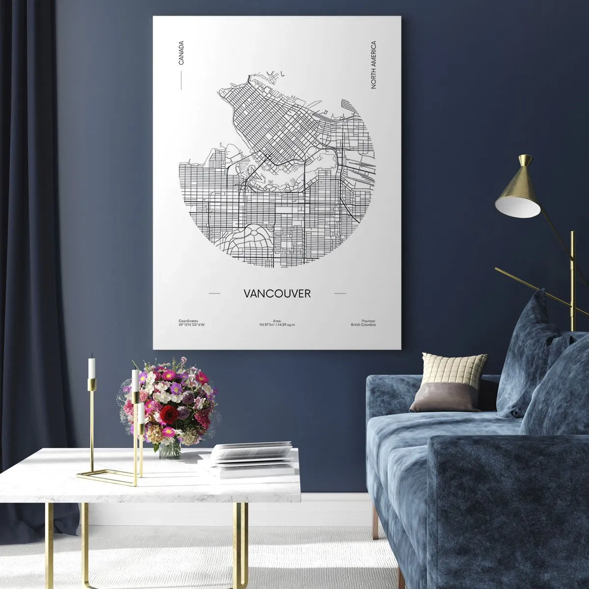 Obraz na szkle - Mapa Vancouver w minimalistycznym, czarno-białym stylu - 80x120cm - Anatomia Vancouver - Nowoczesna dekoracja ścienna do salonu i sypialni ARTTOR