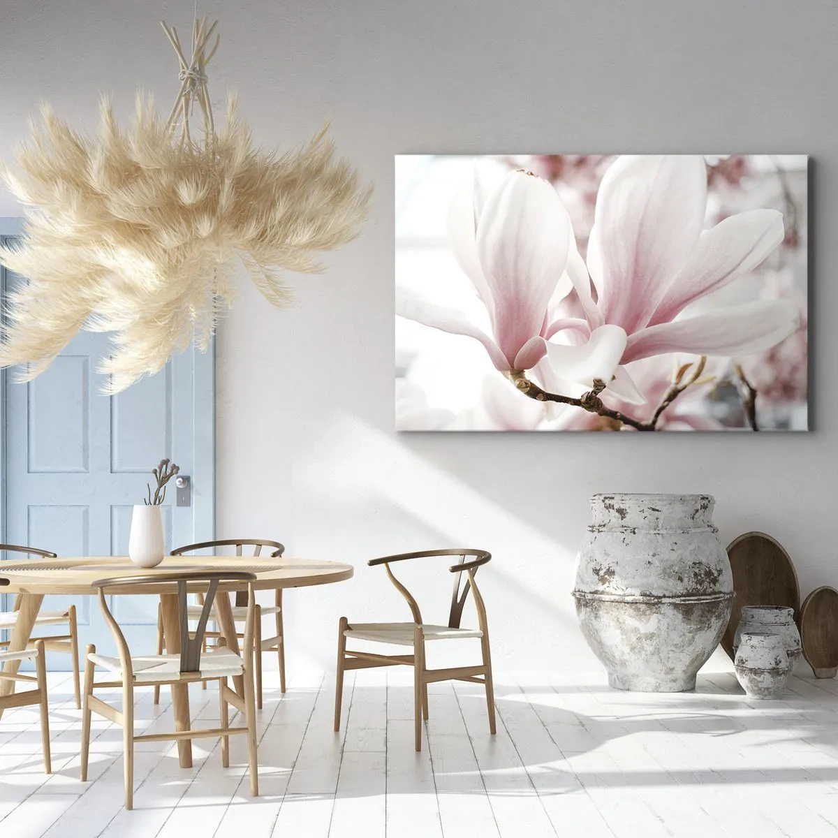 Obraz na płótnie - Delikatne kwiaty magnolii w pastelowych odcieniach - 70x50cm - Bezmiar czułości - Nowoczesna dekoracja ścienna do salonu i sypialni ARTTOR