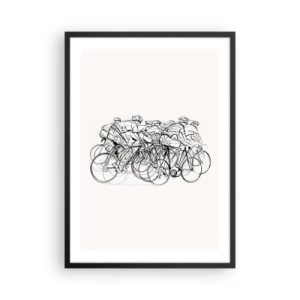 Plakat w czarnej ramie - Szkic kolarzy w wyścigu na minimalistycznym tle - 50x70cm - Wespół w zespół - Nowoczesna dekoracja ścienna do salonu i sypialni ARTTOR