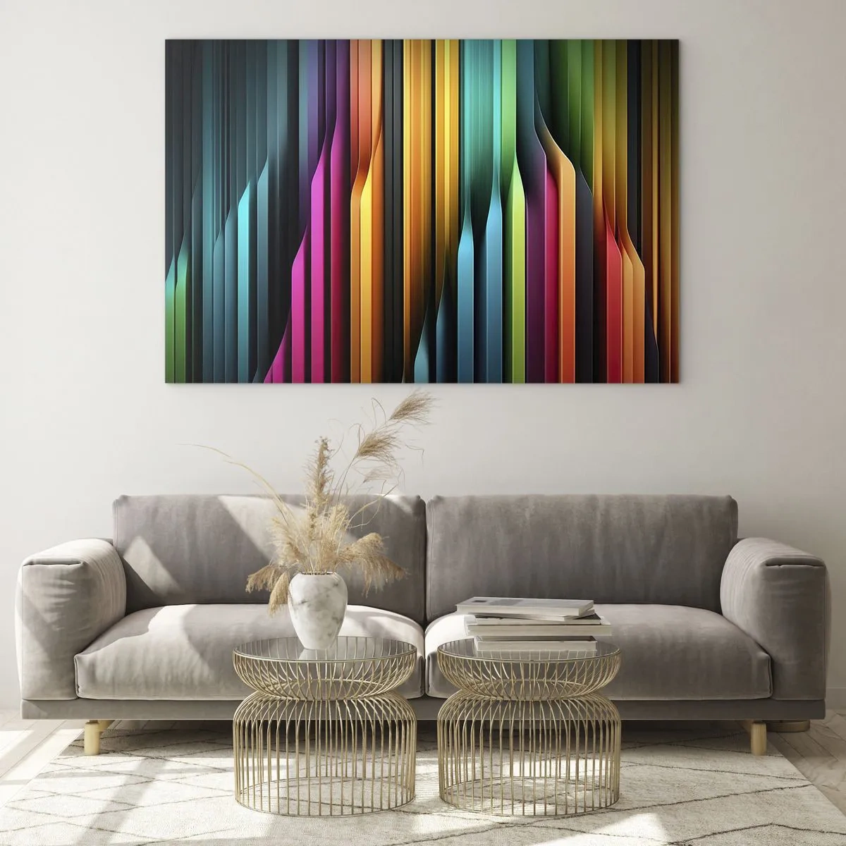 Obraz na szkle - Wielobarwne pionowe pasy przypominające światło i ruch - 70x50cm - Świetlne organy - Nowoczesna dekoracja ścienna do salonu i sypialni ARTTOR