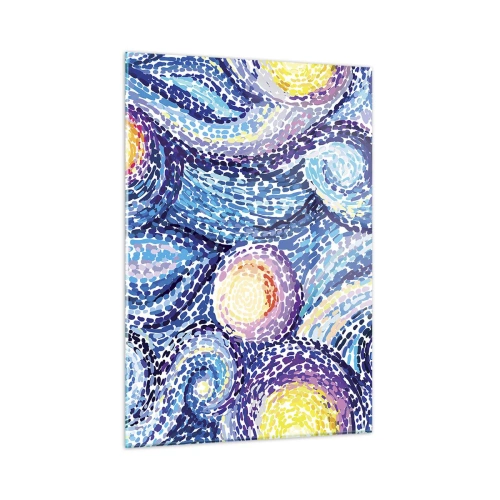 Obraz na szkle - Abstrakcyjna interpretacja Gwiaździstej Nocy w intensywnych kolorach - 50x70cm - Z obrazu van Gogha - Nowoczesna dekoracja ścienna do salonu, kuchni i sypialni ARTTOR