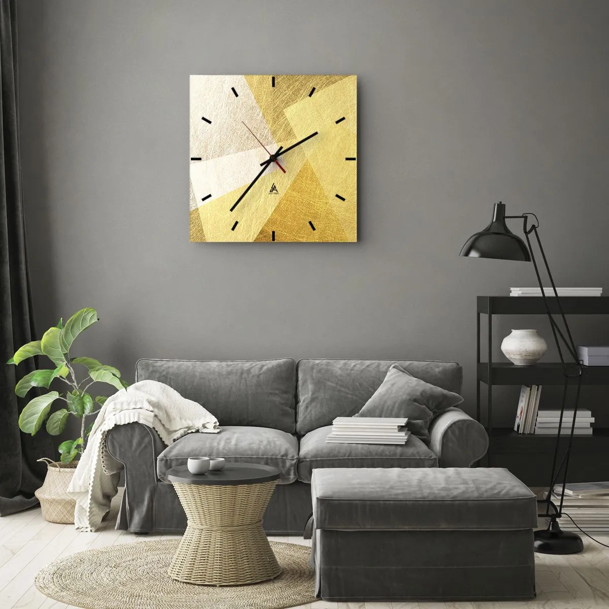 Zegar ścienny - Geometryczne formy w złotych i jasnych odcieniach - 30x30cm - Pogoda geometrii - Nowoczesna dekoracja ścienna do salonu i sypialni ARTTOR