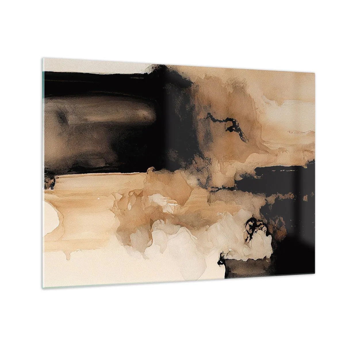 Obraz na szkle - Abstrakcyjna forma w czerni i brązie na jasnym tle - 70x50cm - Abstrakcja intrygująca - Nowoczesna dekoracja ścienna do salonu i sypialni ARTTOR