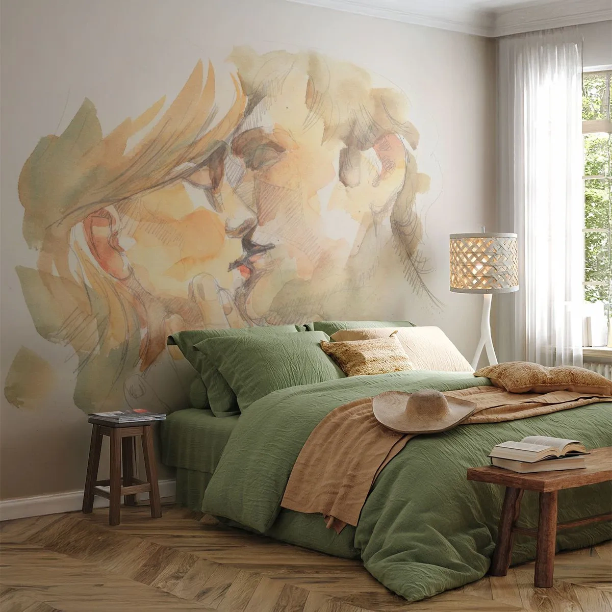 Fototapeta Premium Canvas - Odnaleziona połowa? - Zakochana Para, Pocałunek, Sztuka - 250x175 cm