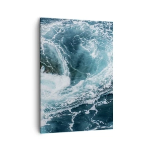 Obraz na płótnie - Dynamiczne fale oceanu w odcieniach błękitu i bieli - 50x70cm - Wrota do wnętrza Ziemi - Nowoczesna dekoracja ścienna do salonu, kuchni i sypialni ARTTOR