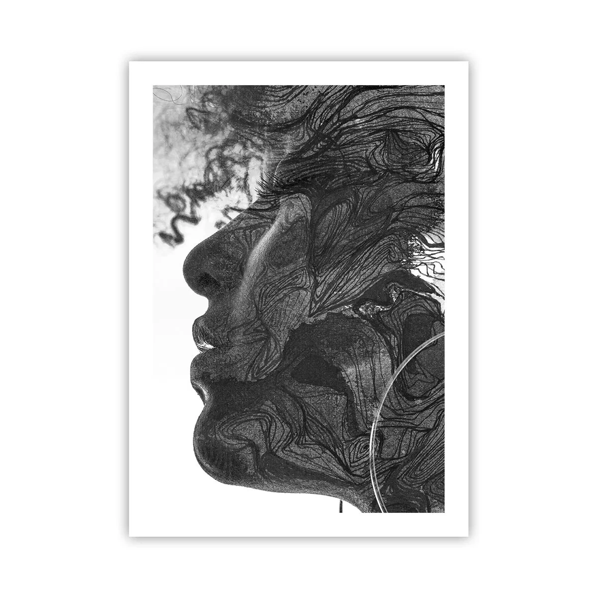 Plakat - Profil kobiecej twarzy z abstrakcyjnymi wzorami i detalami - 50x70cm - Zaplątana w marzeniach - Nowoczesna dekoracja ścienna do salonu, kuchni i sypialni ARTTOR