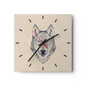 Zegar ścienny - Geometryczny wilk na jasnym tle z minimalistycznymi wzorami - 30x30cm - Alfa o przenikliwym spojrzeniu - Nowoczesna dekoracja ścienna do salonu i sypialni ARTTOR