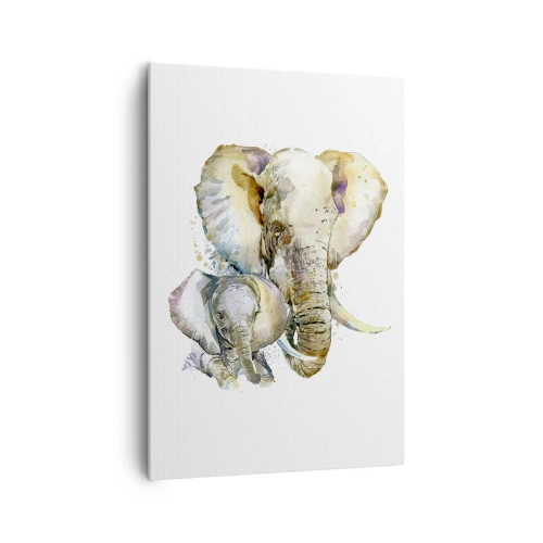 Obraz na płótnie - Akwarelowe słonie w subtelnej kolorystyce - 70x100cm - Nie ma jak u mamy - Nowoczesna dekoracja ścienna do salonu i sypialni ARTTOR