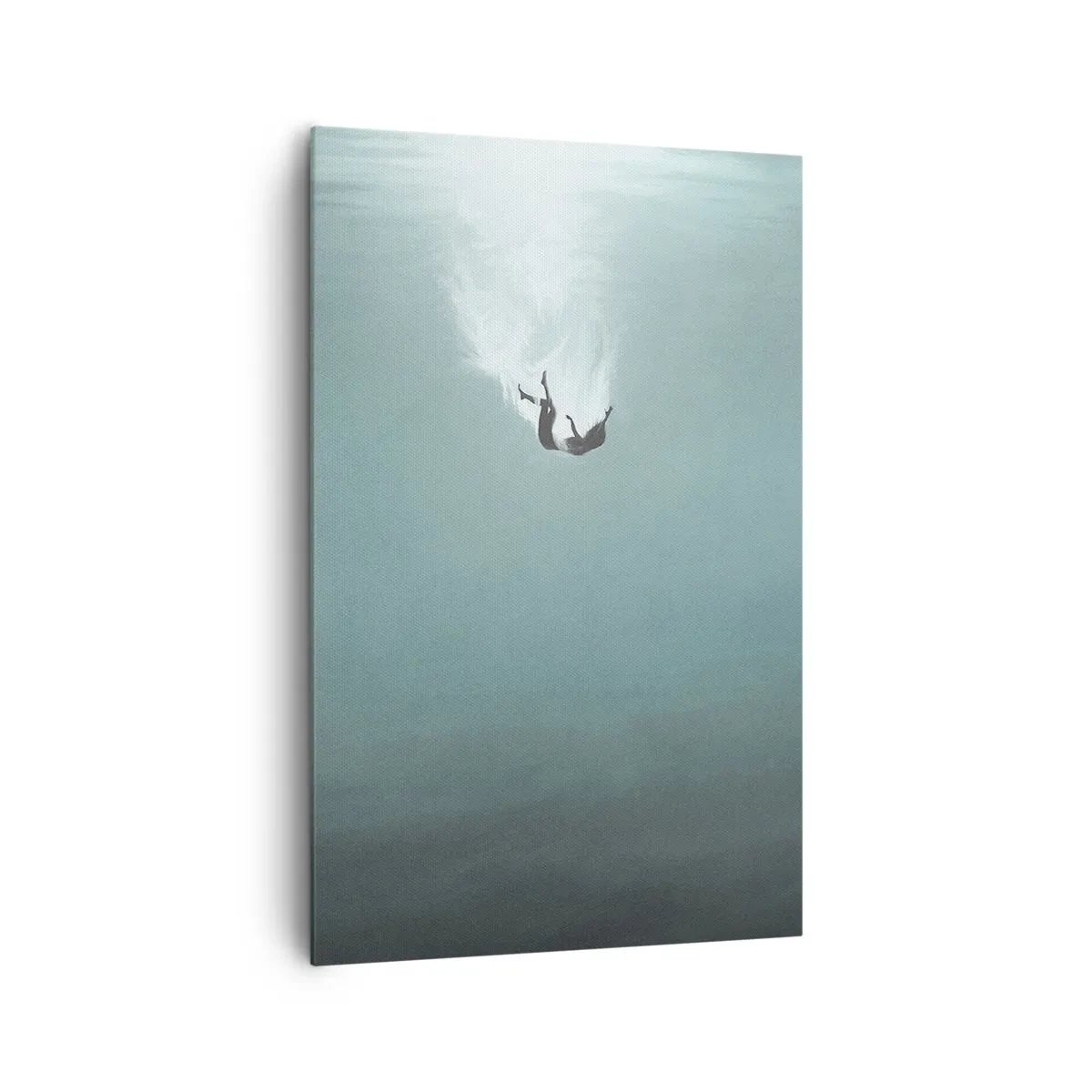 Obraz na płótnie - Postać zanurzająca się w głębokiej wodzie o turkusowym odcieniu - 80x120cm - W objęciach oceanu - Nowoczesna dekoracja ścienna do salonu i sypialni ARTTOR